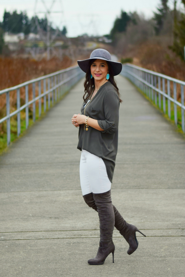 White Skinny Jeans Floppy Hat affordable Over-the-Knee Boots