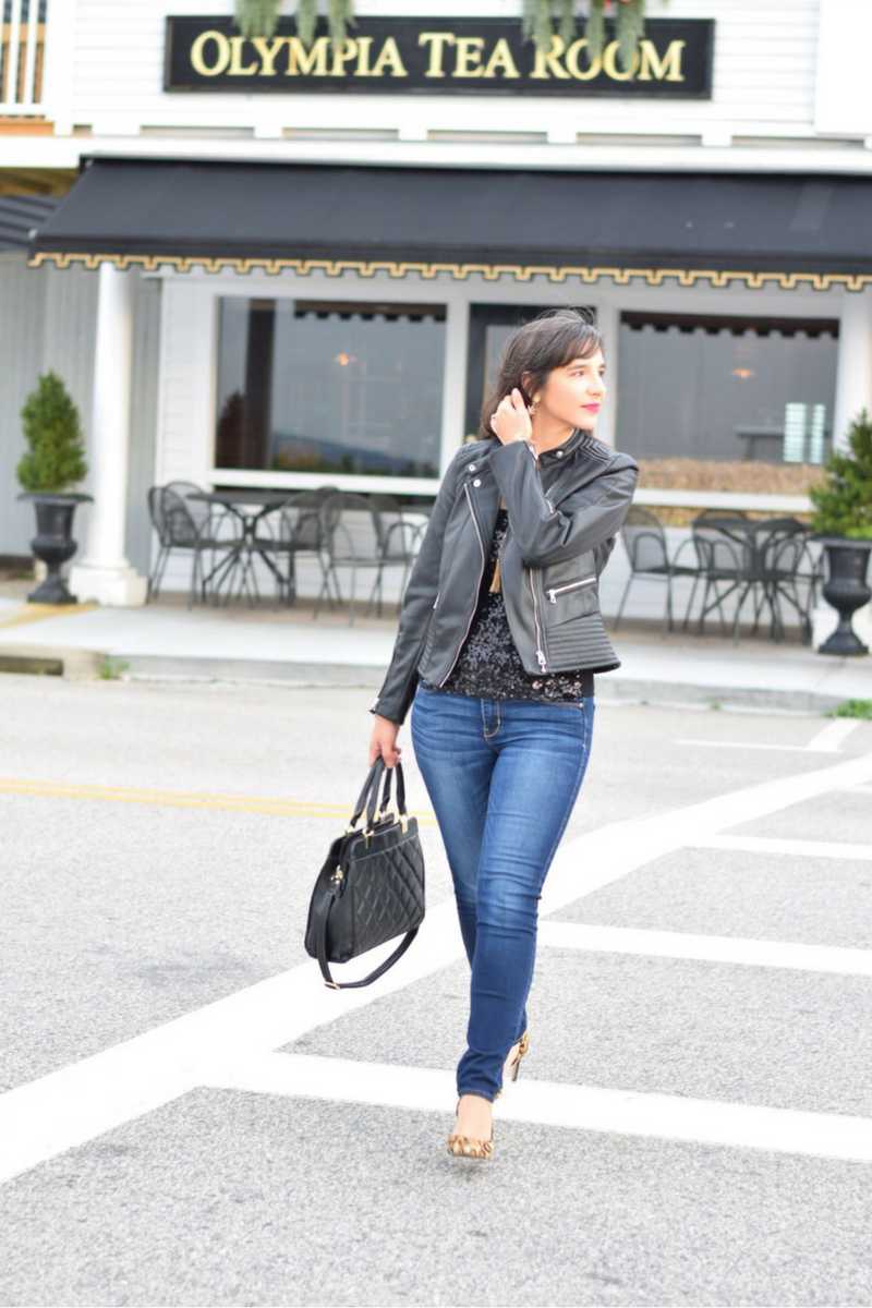 Affordable Faux Leather Jacket_American Eagle Jeans_Leopard Pumps_Date Night_Fall Fashion