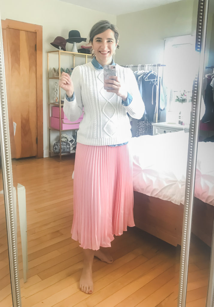 Amazon Fashion for work_under 30-Pink pleated midi skirt_teacher style
