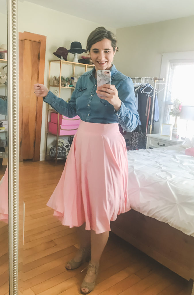 Amazon Fashion for work_under 30-pink midi skirt-teacher fashion