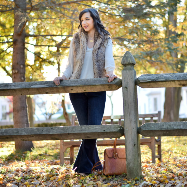 Flare Jeans and Faux Fur Vest Fall Fashion