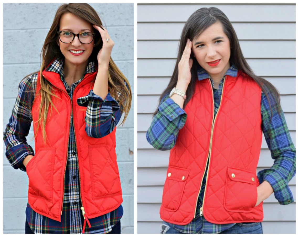 Holiday Look Red Puffer vest Plaid