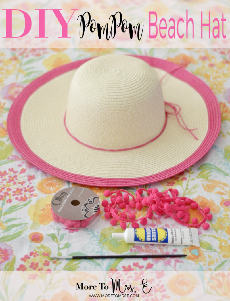 Materials for DIY Pom Pom Beach Hat