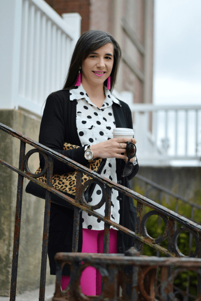 Teacher Work Outfit Polka Dot tunic leopard accessories