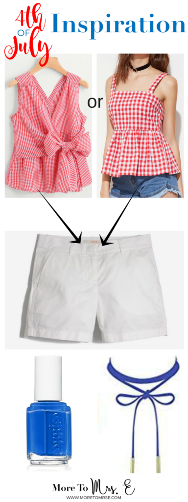 Wear Fourth of July red gingham top white chino shorts gingham peplum top