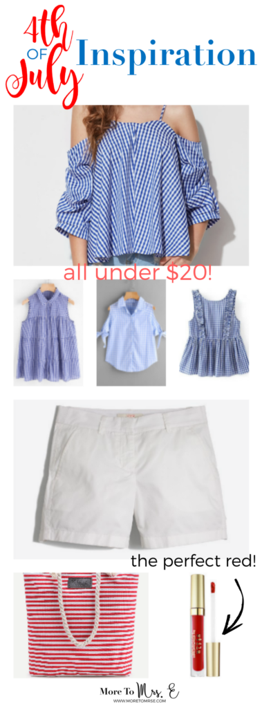 White Chino Shorts 4th of July Blue Gingham Top Summer Outfit Ideas