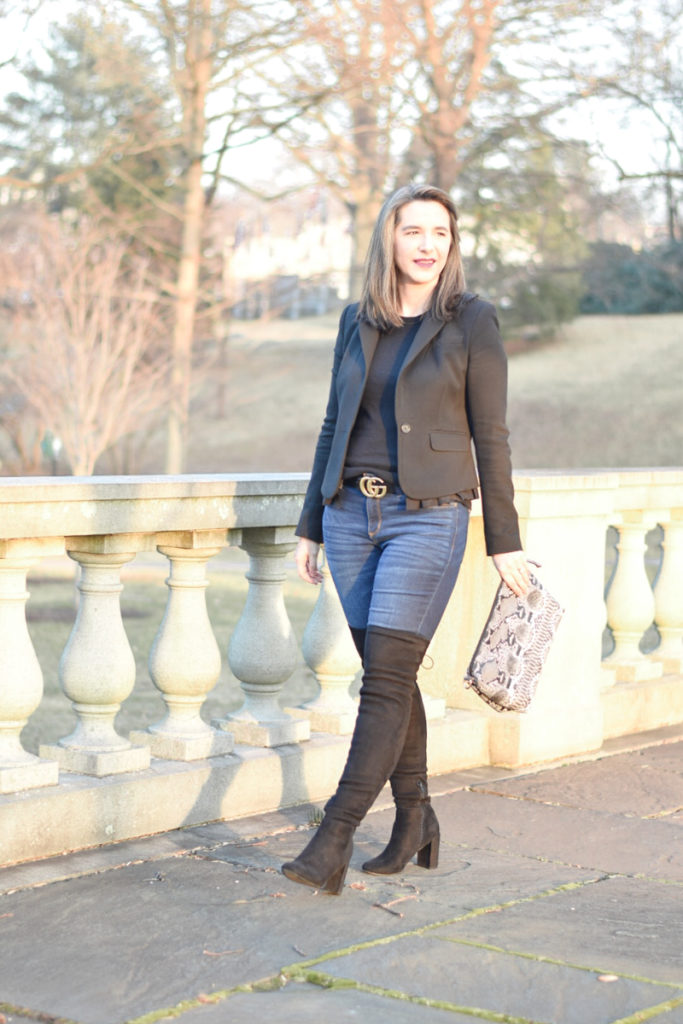 Over the knee boots work outfit top
