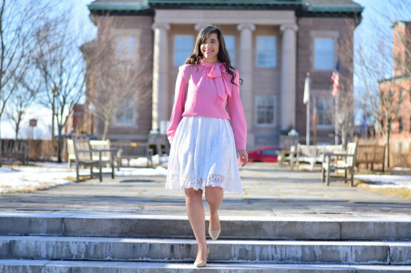 creative valentine's day outfit_pink bow top chicwish_lace dress