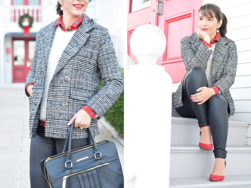 plaid pattern mixing_red tartan plaid_white eyelash sweater_fuzzy sweater_holiday office Look_teacher outfit_teacher blogger