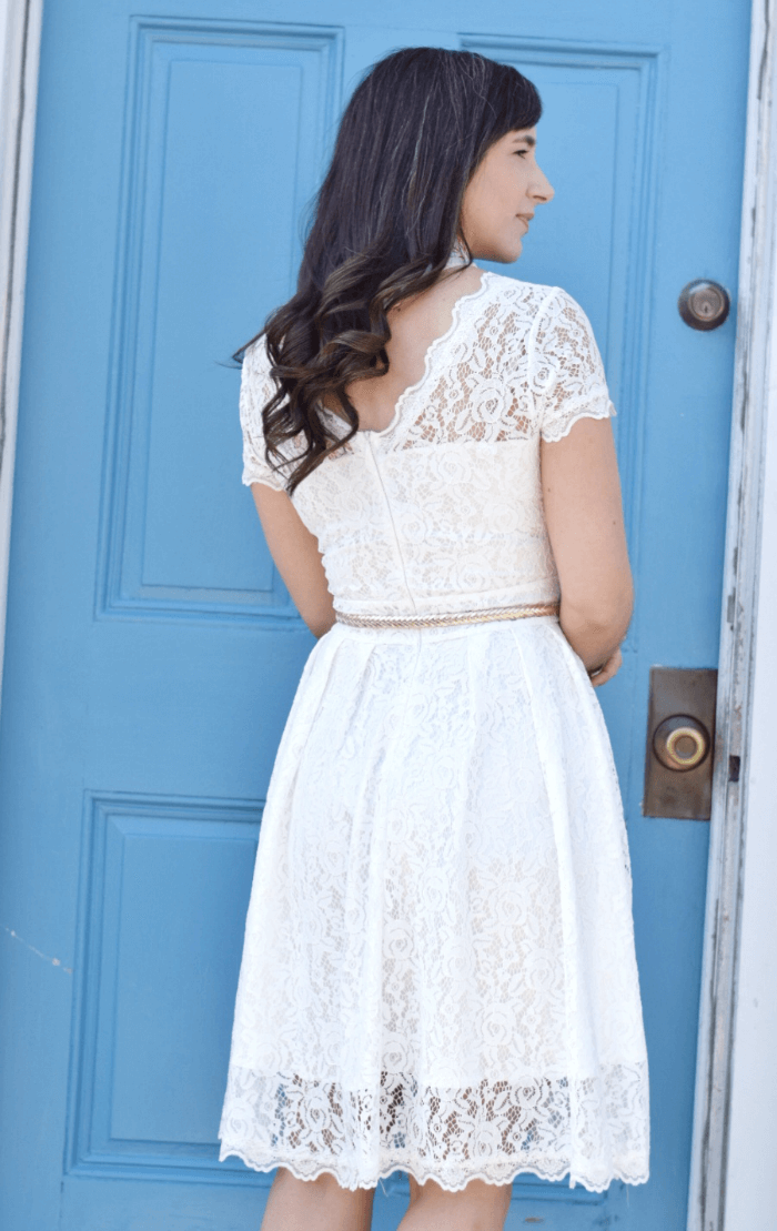 white lace dress-easter outfit-gold belt